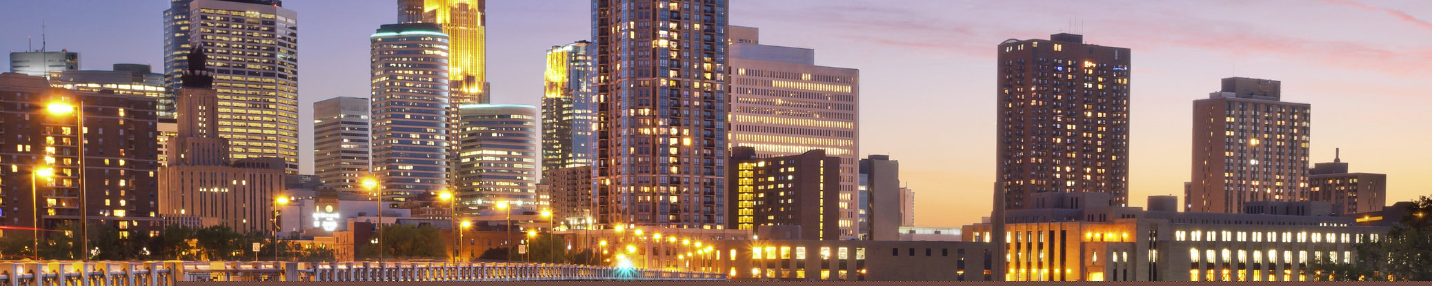 Minneapolis, Minnesota downtown skyline at sunset