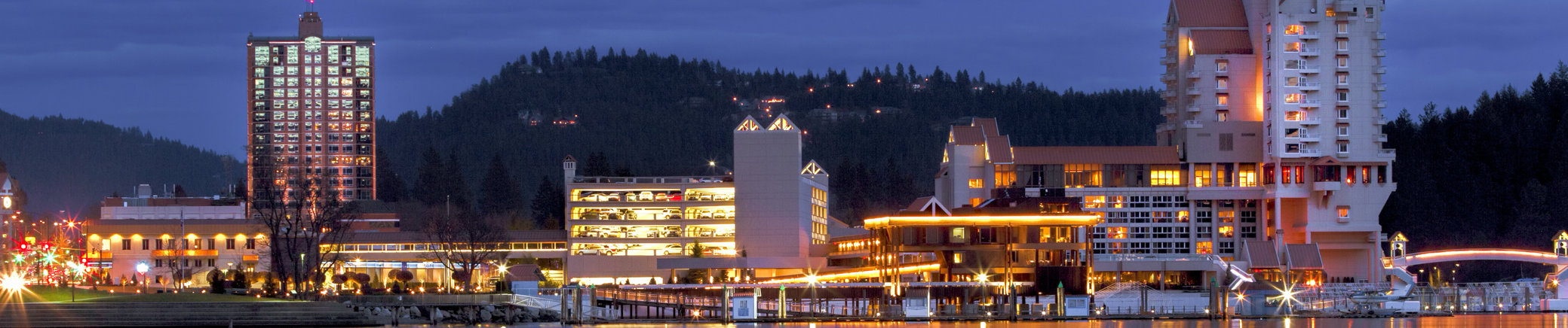 Downtown Coeur d'Alene, Idaho in evening