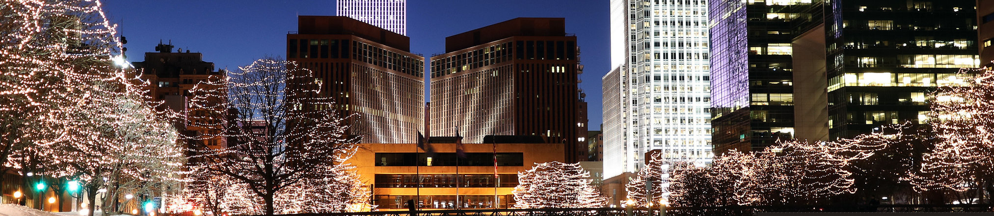Downtown Omaha Nebraska with holidays lights